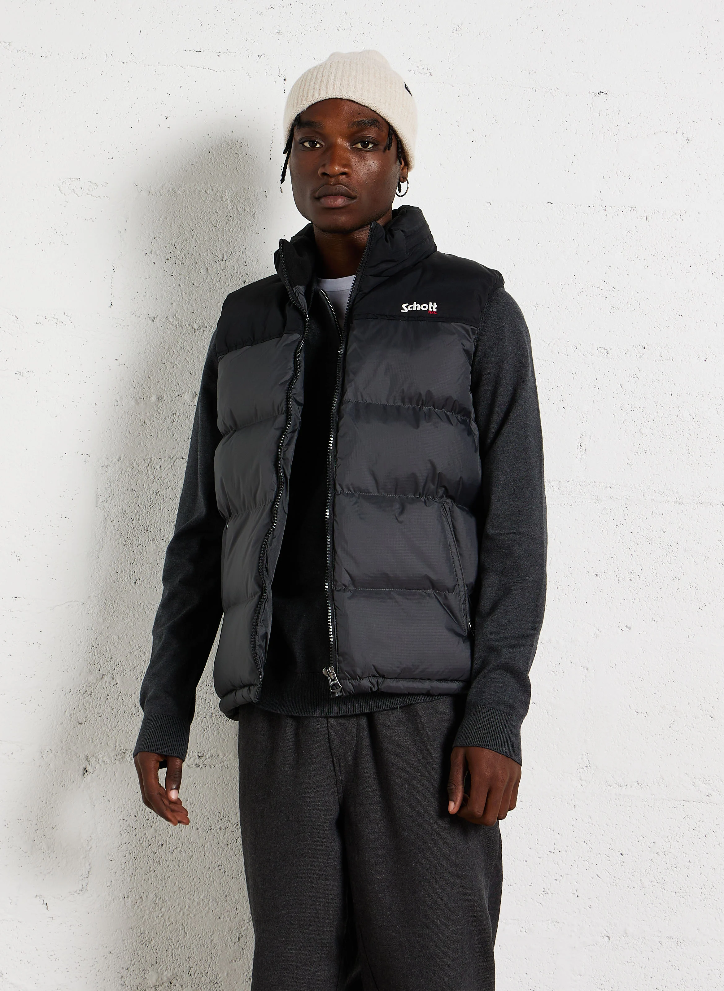 Doudoune col montant droite sans manches | Gris