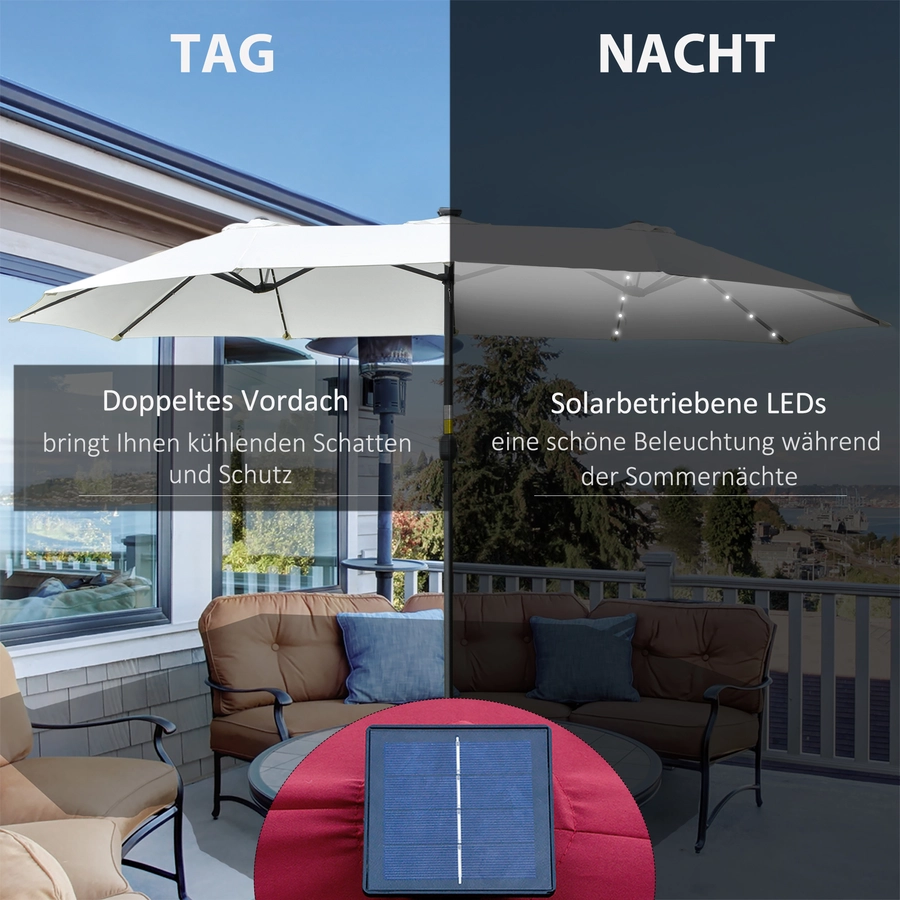 Outsunny Sonnenschirm mit Solar-LED-Leuchte cremeweiß
