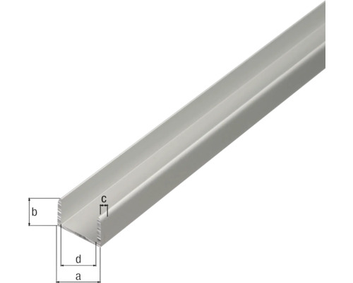 U-profiel aluminium, zilver geanodiseerd, 22,5x22x1,8 mm, 2 m