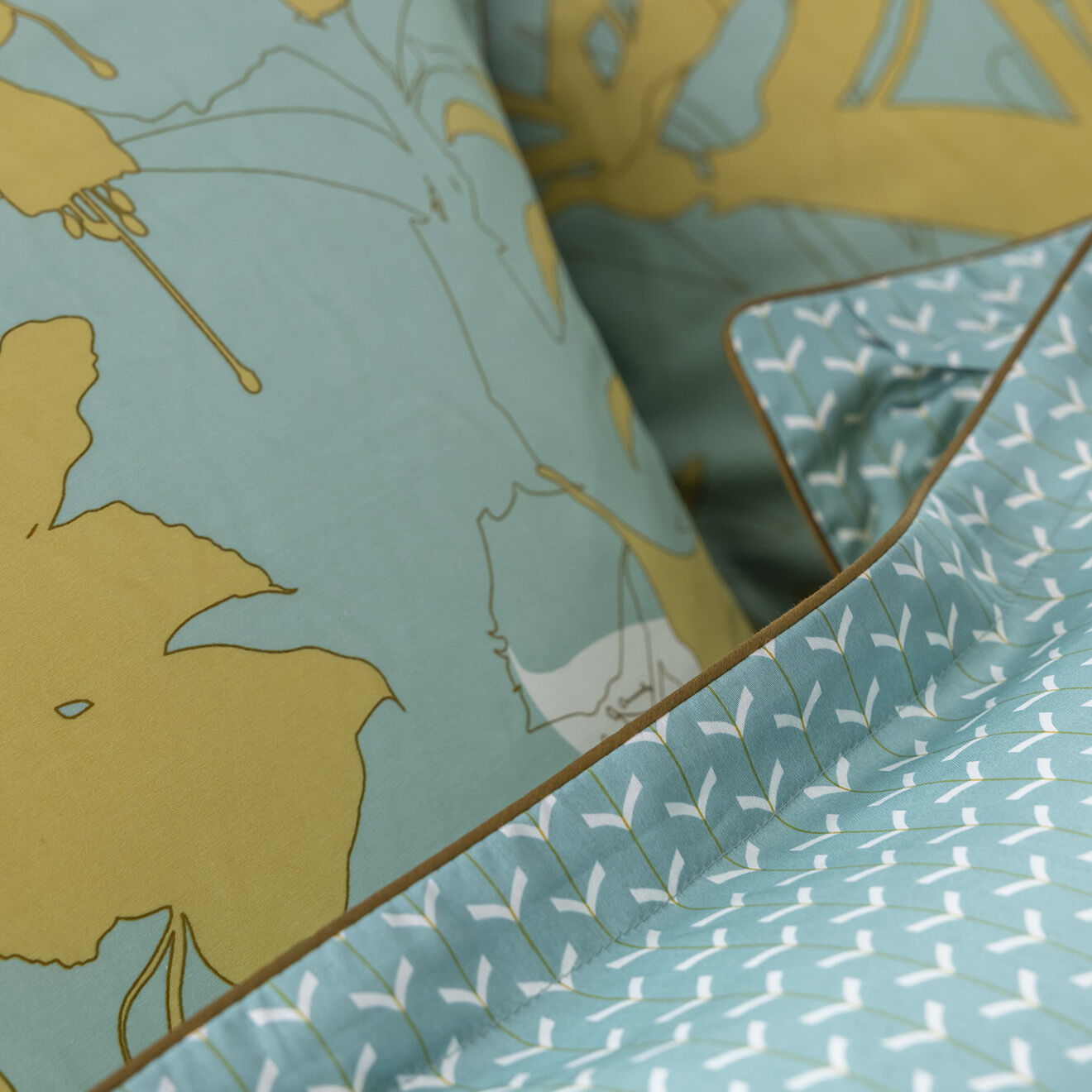 Perle de Coton Parure housse de couette 100% Satin de Coton Janis vert/jaune
