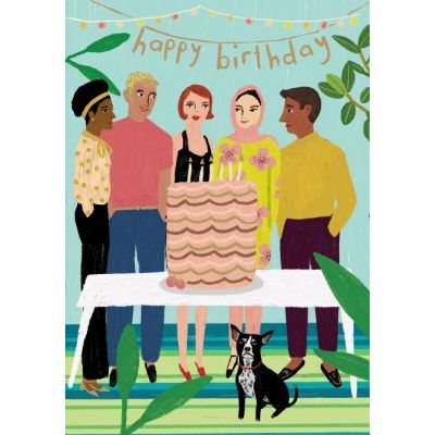 Cake & Friends Happy Birthday Card
