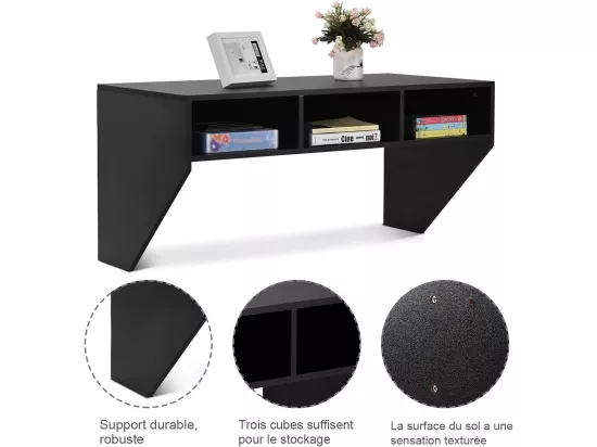 Bureau Murale avec 3 Etagéres de Rangement 108 x 53 x 52 CM Table pour, Étude, Cuisine, Bar, Etc. Noir