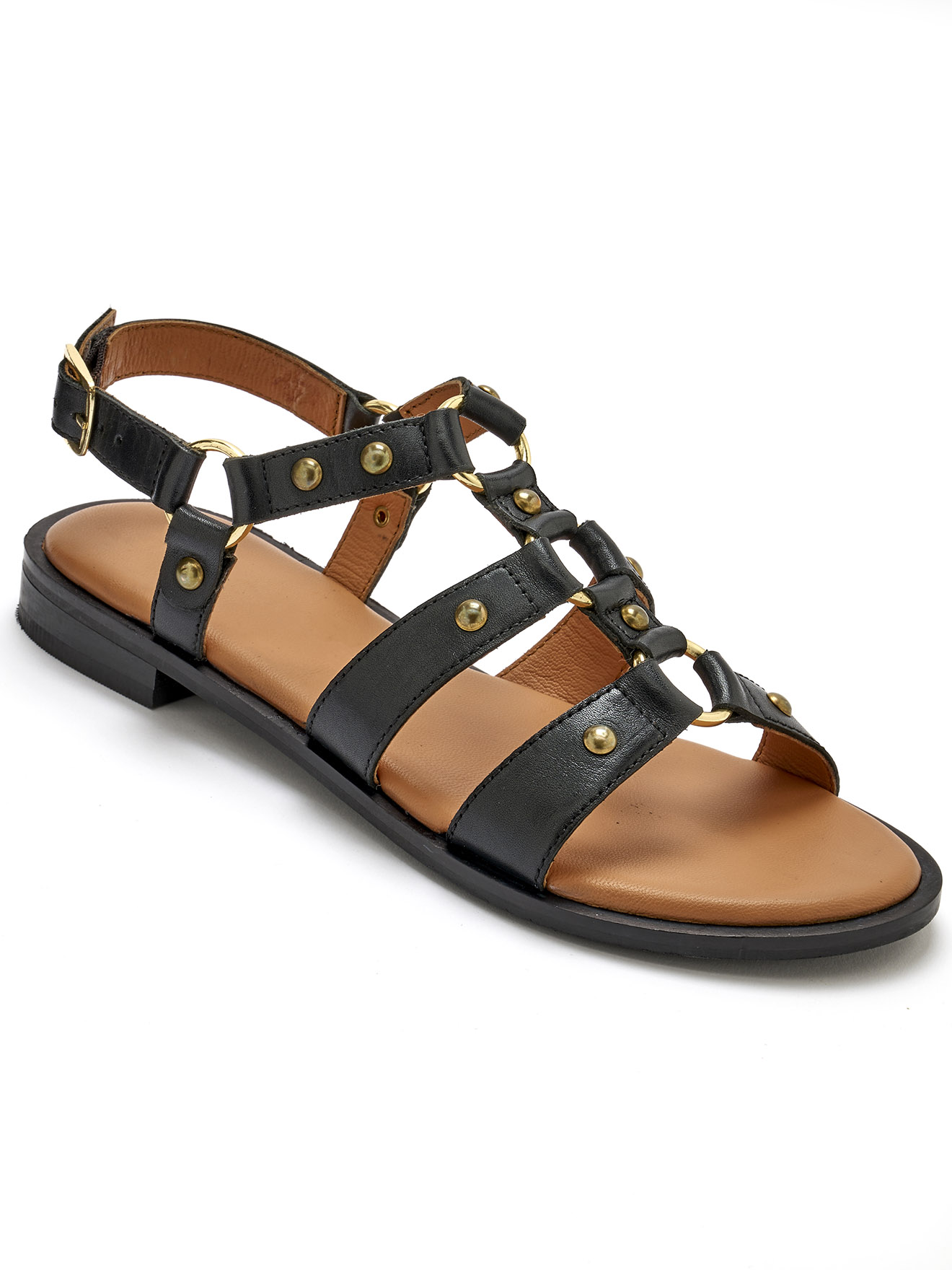 Sandales cuir lanières cloutées