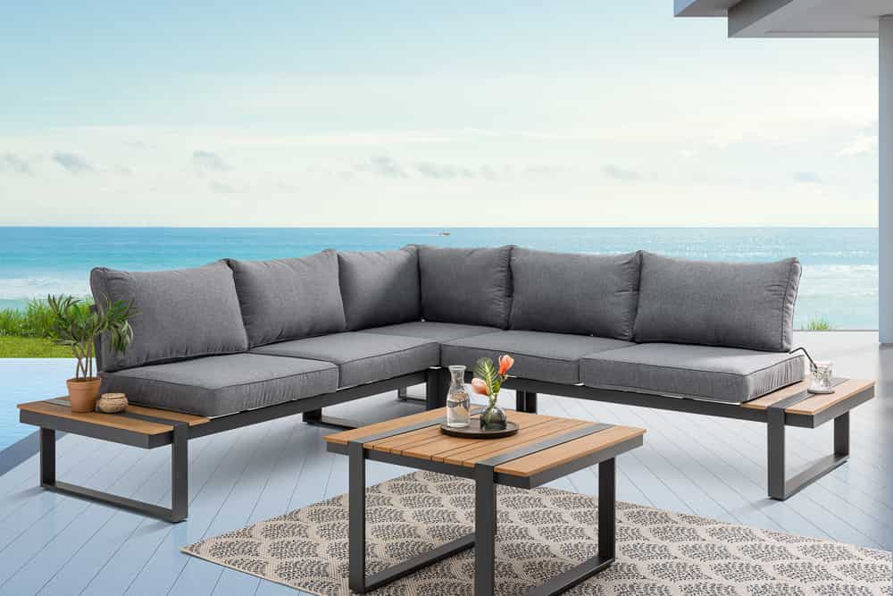 Moderne Garten Sitzgruppe TAMPA LOUNGE 240cm grau Aluminium wetterfest inkl. Sitzkissen