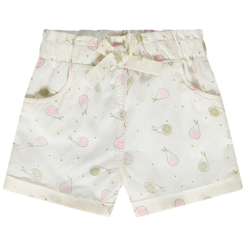 Short en lyocell imprimé poires pour bébé fille - Ecru