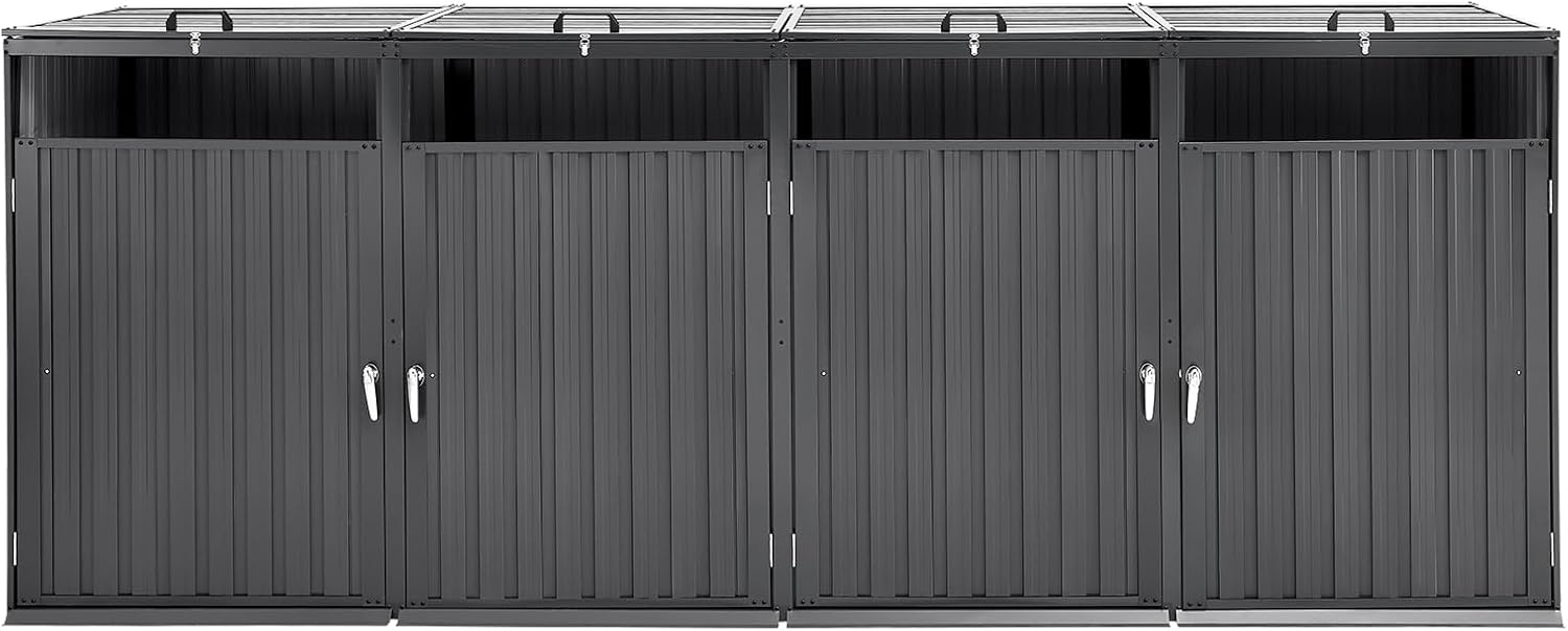 VEVOR Abri pour poubelles, 4 x 240 L, Rangement pour poubelles Horizontal en Acier galvanisé, boîte de Rangement à poubelles extérieur, étanche et verrouillable, pour Jardin, arrière-Cour et terrasse