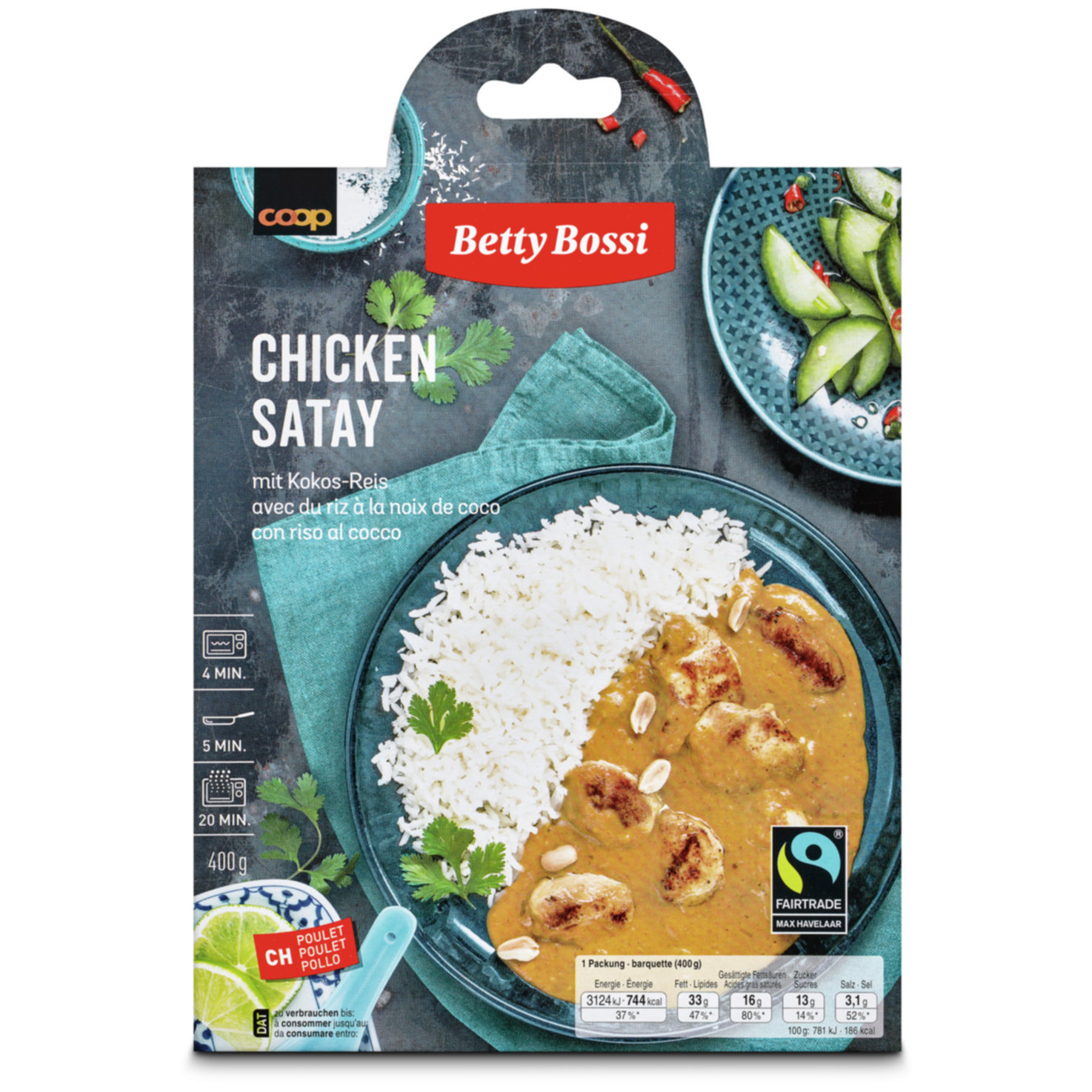 Betty Bossi Fairtrade Chicken Satay mit Kokos-Reis