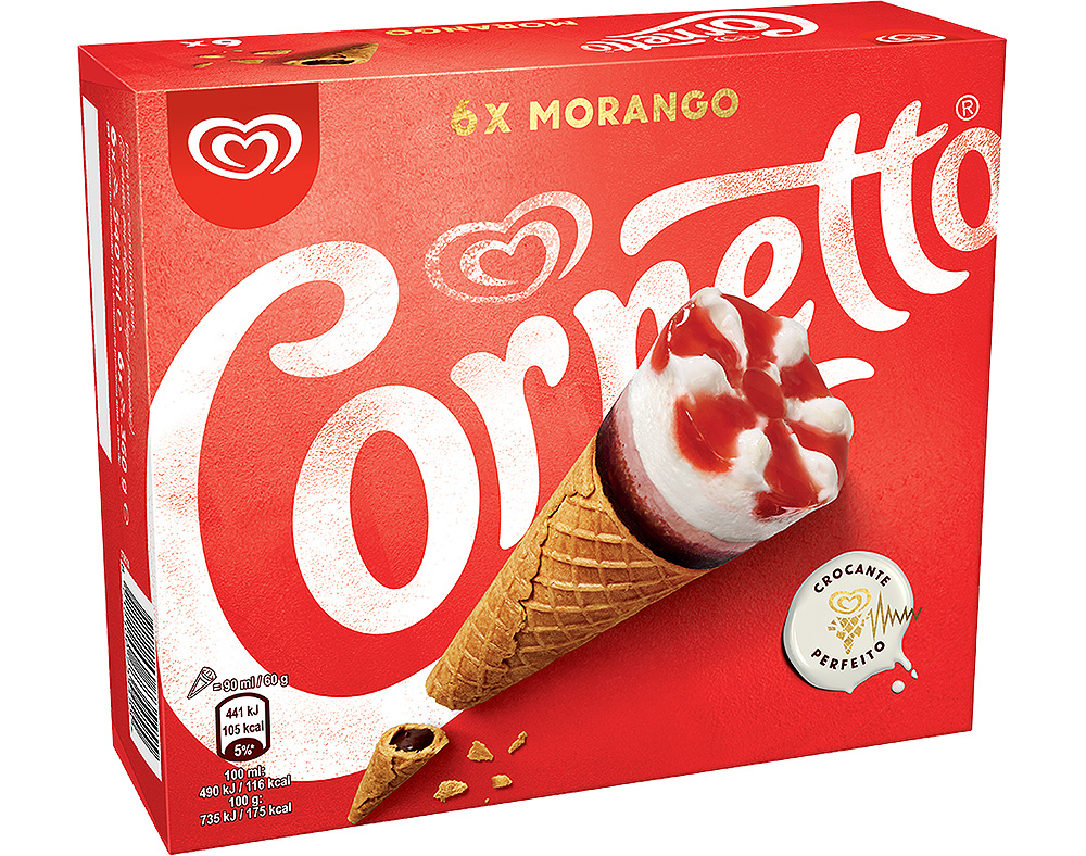 GELADO CORNETTO MULTIPACK MORANGO 6X90ML