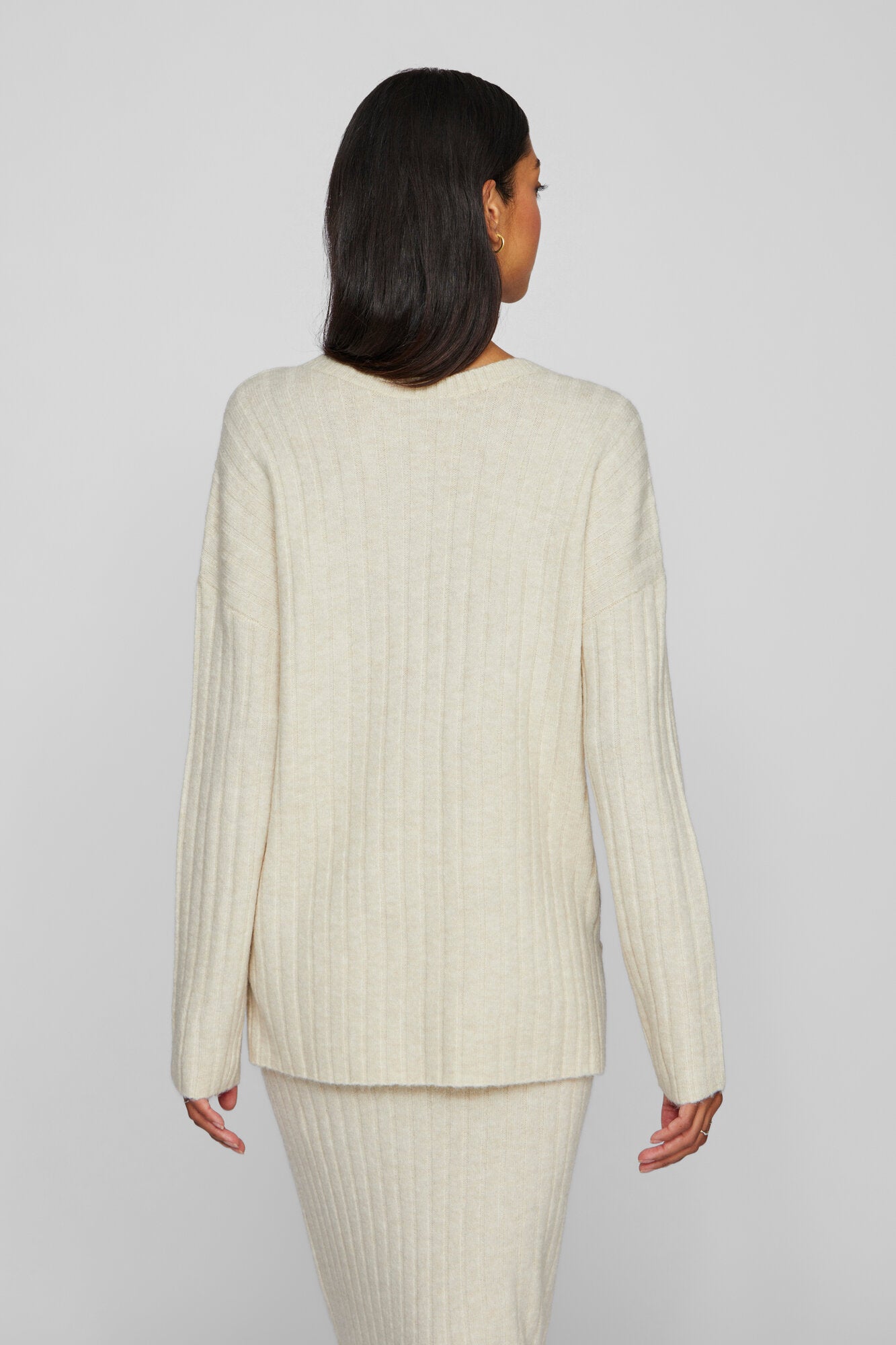 Vila  Vimiraz L/S Rev V-Neck striktrøje - Birch