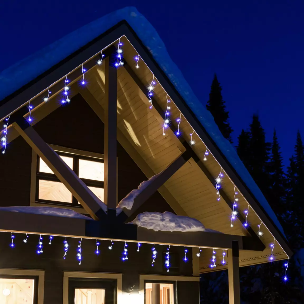 Stalactite lumineuse 7,50 m 175 LED câble blanc Stars Bicolore Bleu et blanc froid