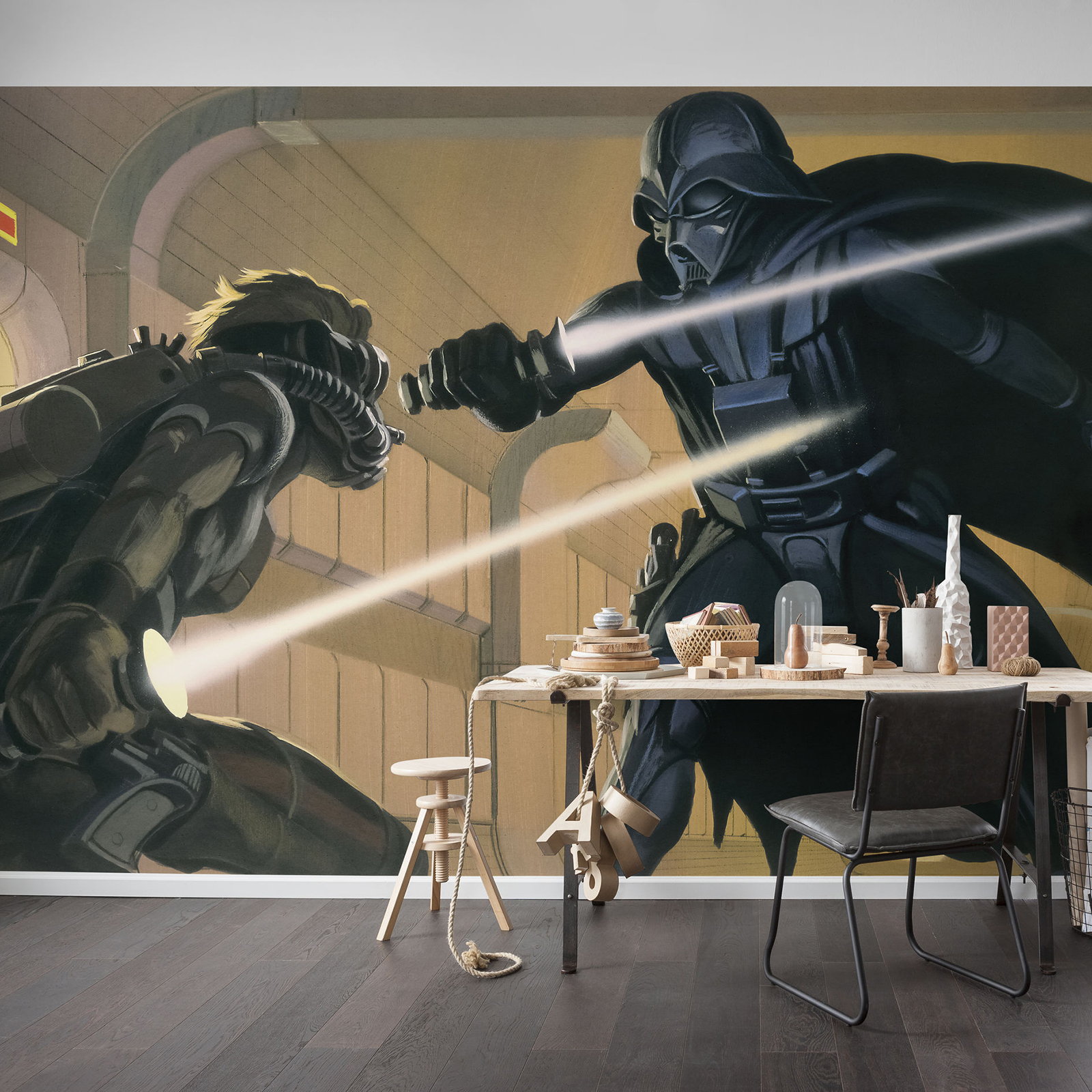 Vlies-Fototapete STAR WARS VADER VS LUKE - gelb braun - 500x250 cm