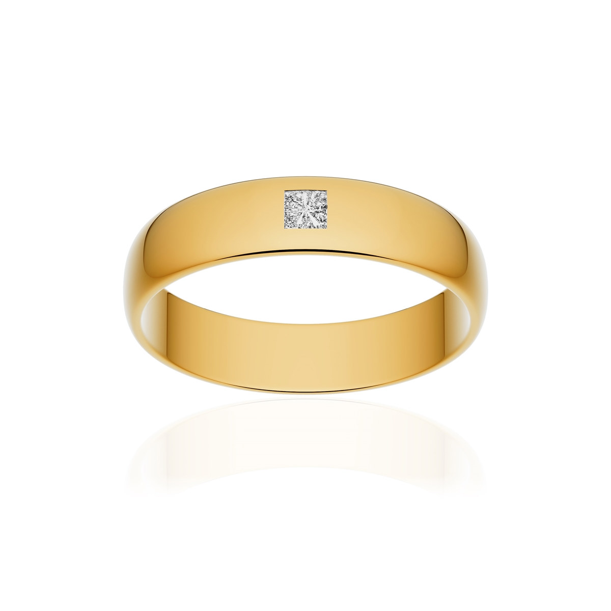 Alliance or 750 jaune poli demi-jonc 4,5mm diamant princesse