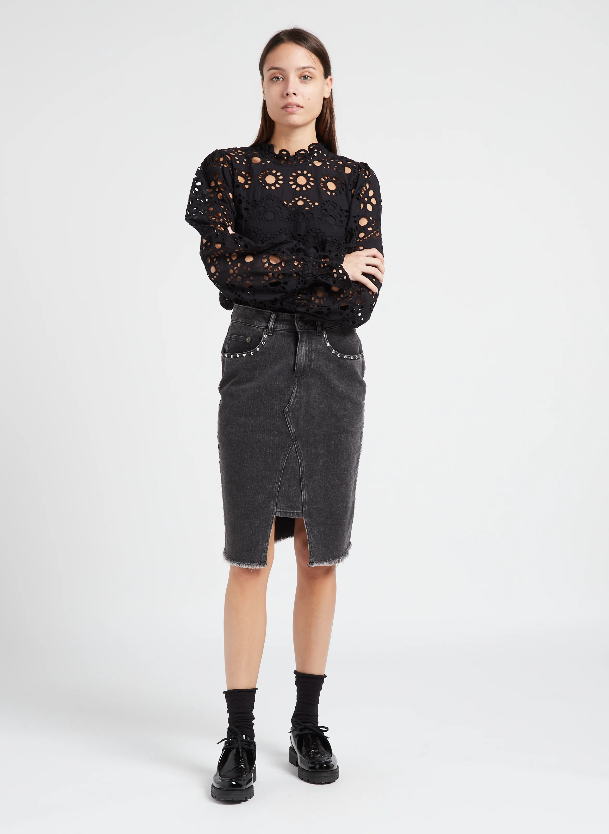 BRADIE - Top droit col montant en coton biologique | Noir