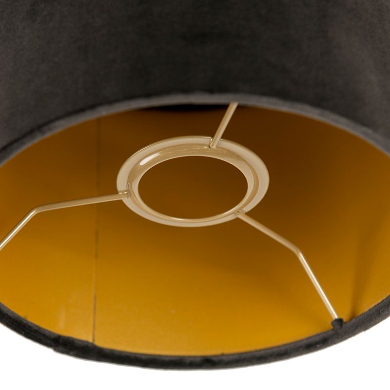 Velours lampenkap zwart 18/18/14 met gouden binnenkant