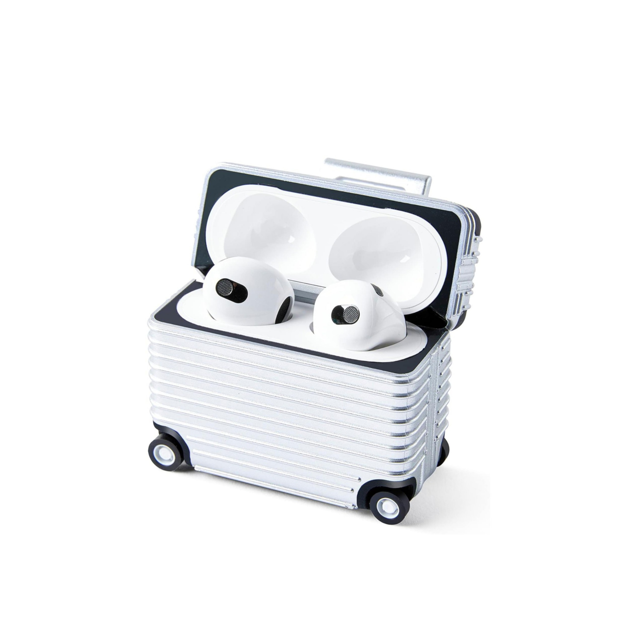 AirPods (3. Generation) Hardcase Schutzhülle Abdeckung Rollkoffer Trolley Design - Silber