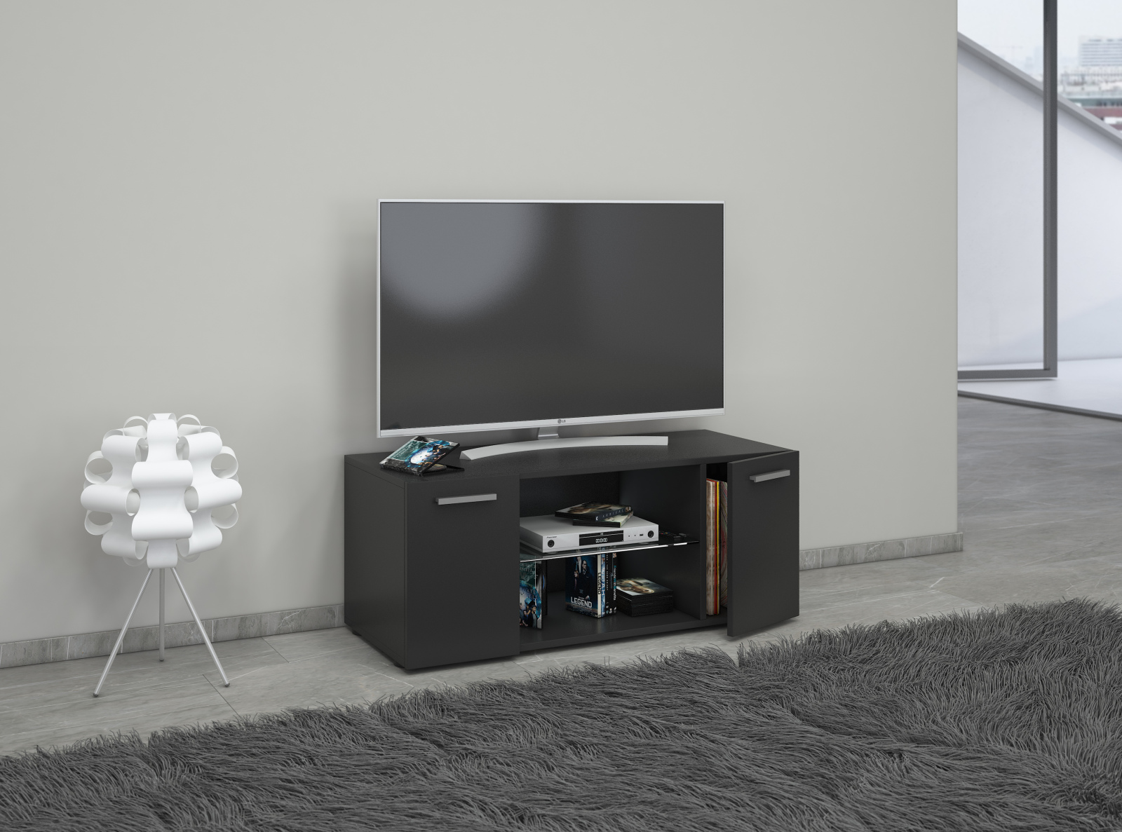 TV-Lowboard LOWINA - schwarz -2 Türen - 95 cm breit