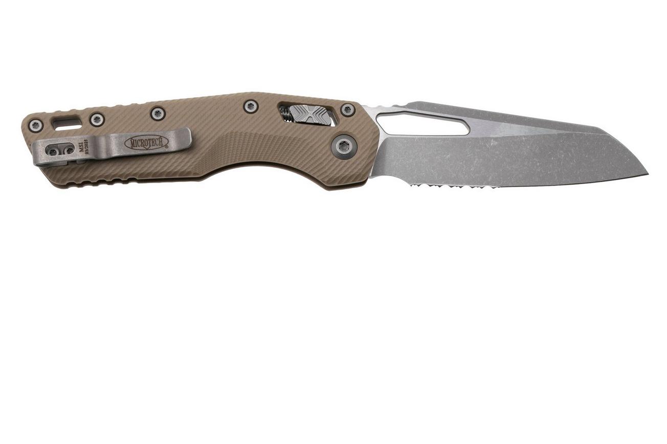 Microtech MSI Standard Issue 210-11APFLGTTA, Apocalyptic Stonewashed M390MK, Fluted Tan G10, partly serrated zakmes