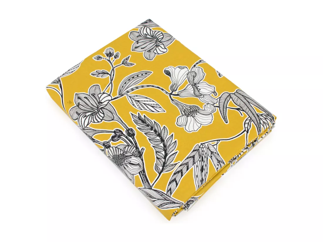 Drap plat 280x325 cm satin de coton BOTANIC jaune soleil