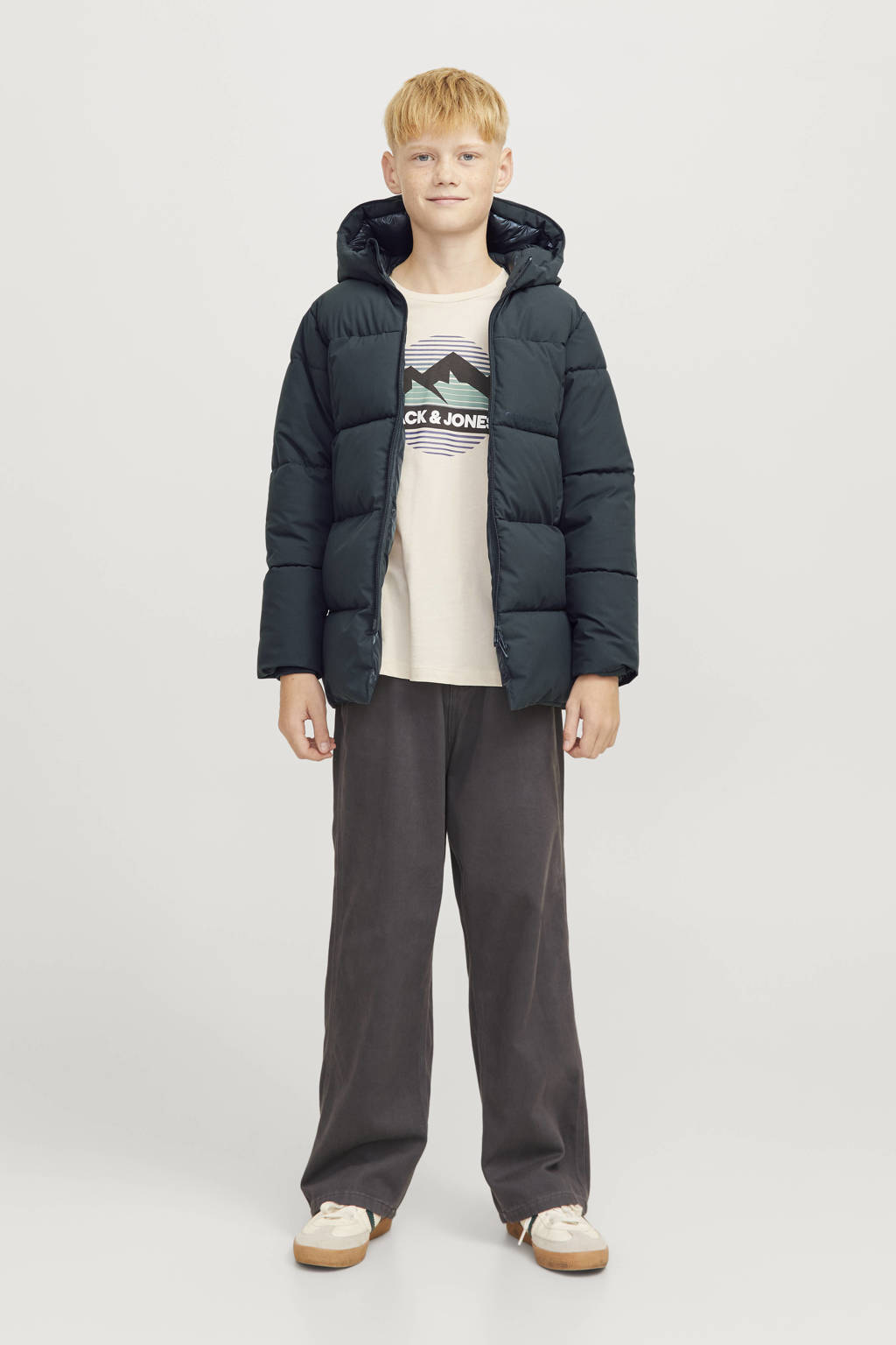 JACK & JONES gewatteerde winterjas JORVESTERBRO diep donkergroen