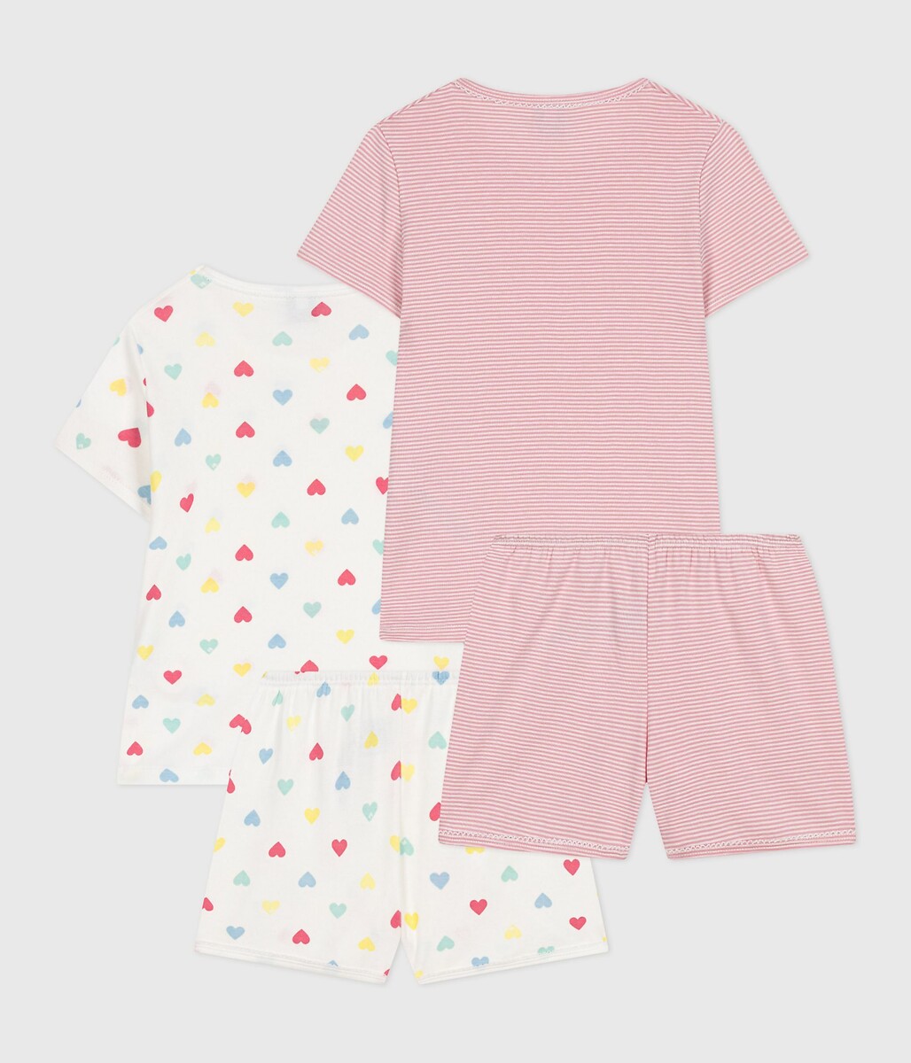 PETIT BATEAU<br>Conjunto de 2 shorts de pijama de algodão com estampa de corações e listras