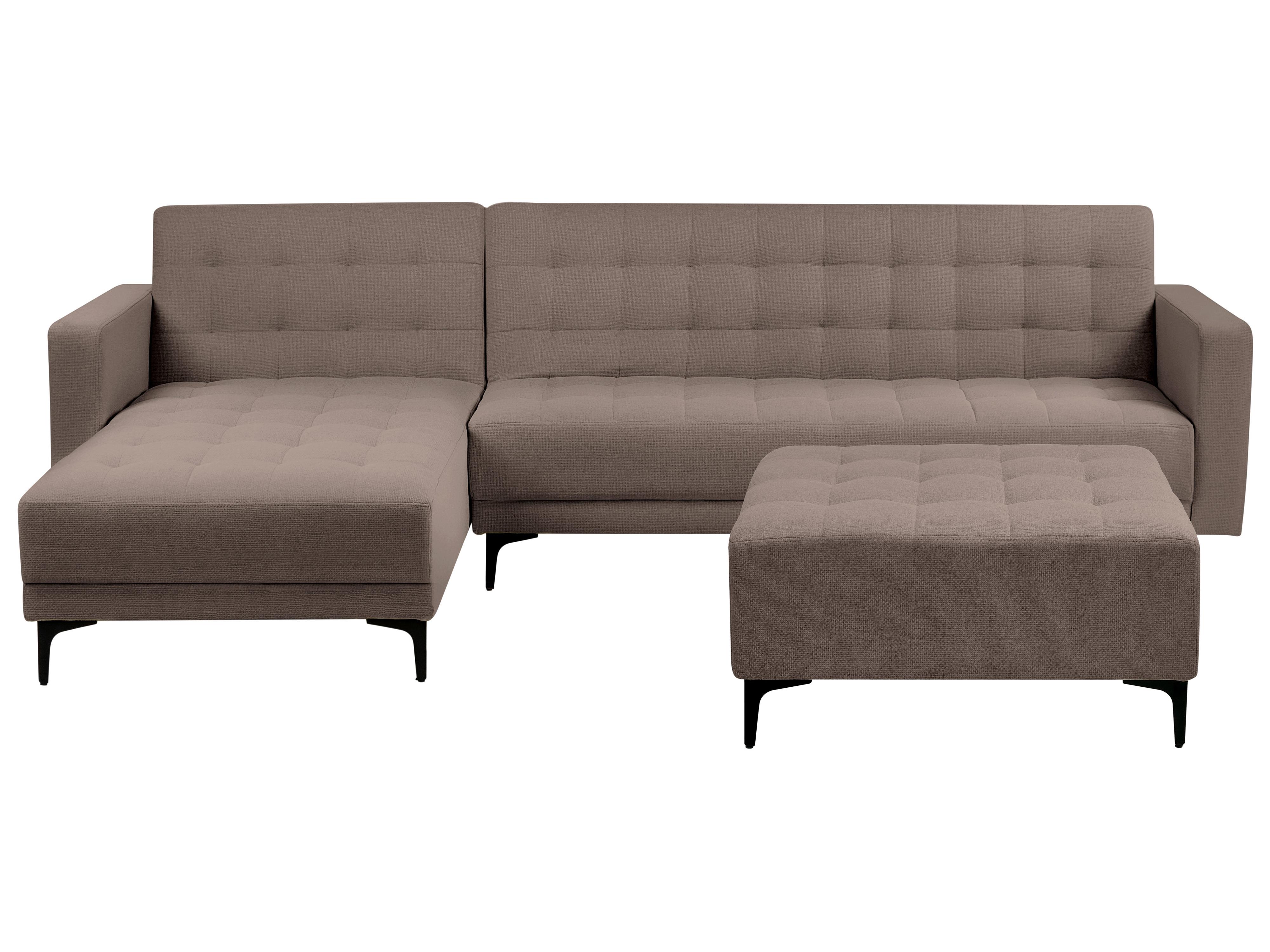 Modulaire hoekslaapbank 4-zits ABERDEEN Stof Taupe met ottomaan rechtszijdig