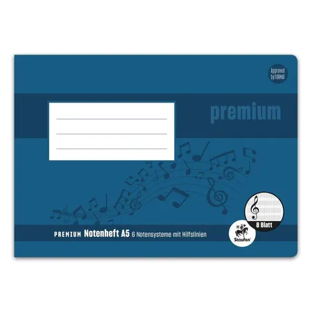 Staufen Premium Notenheft LinNH A5 quer 8 Blatt 90g/qm 6 Notensysteme + Hilfslinien