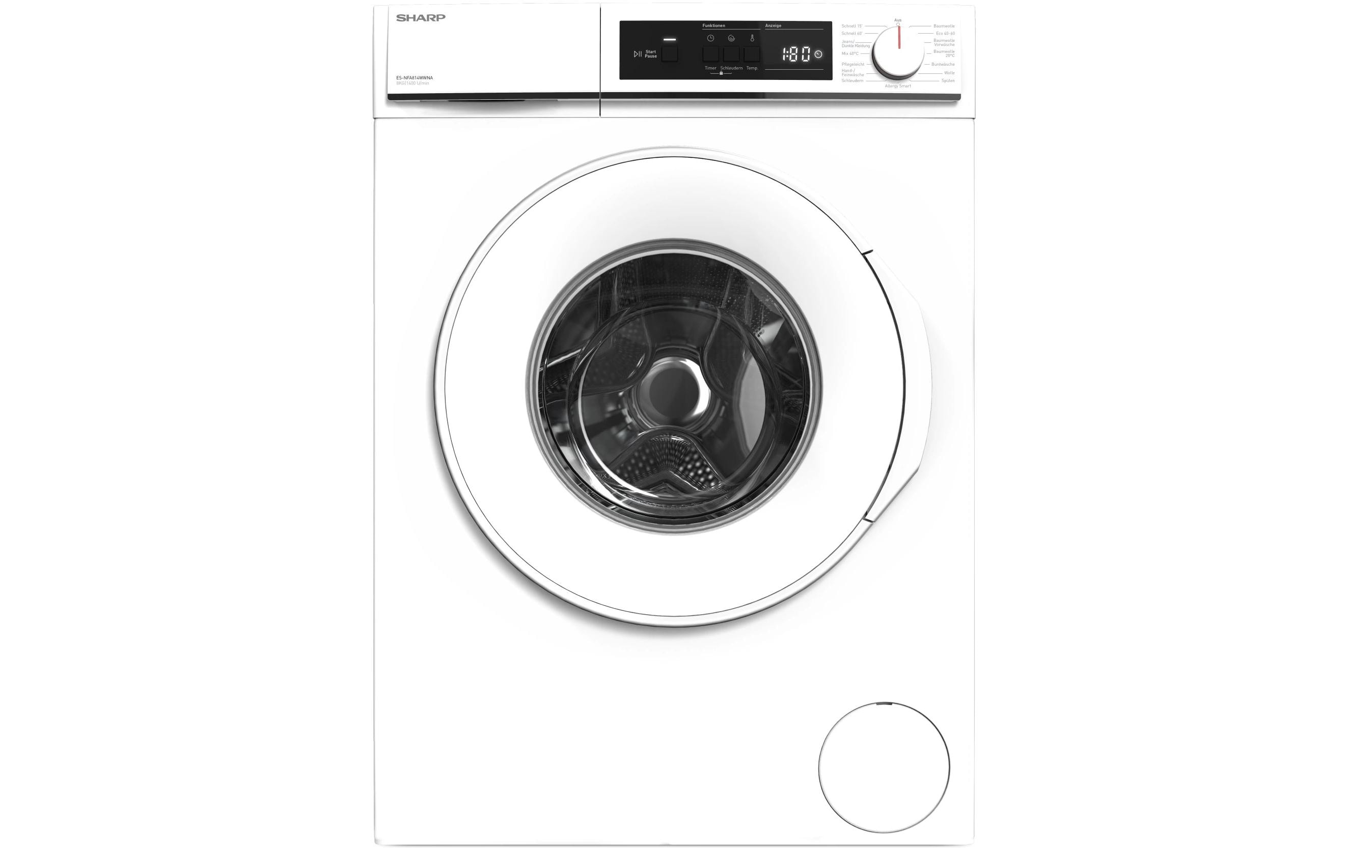 Waschmaschine ES-NFA814WWNA-CH Links<br>Frontloader mit 8 kg Ladekapazität
