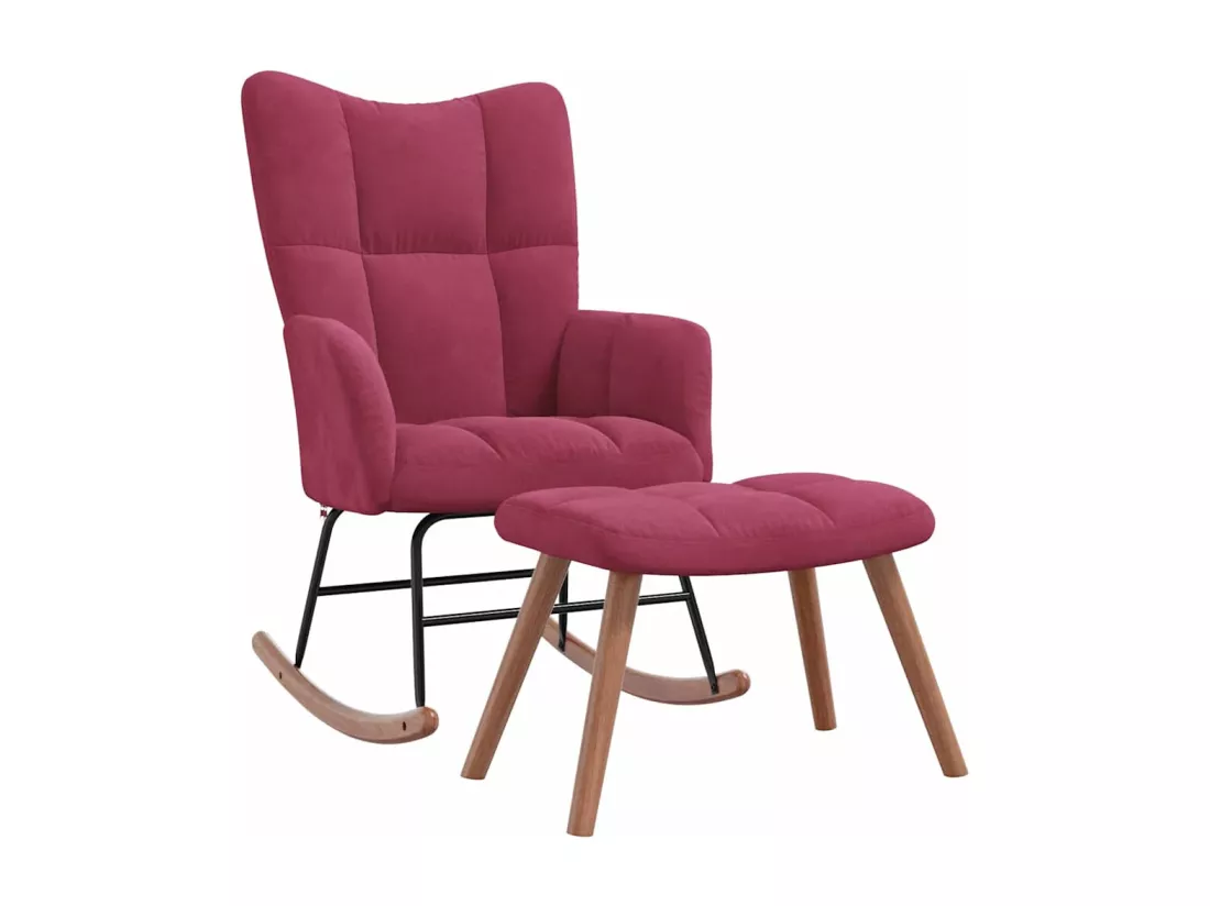 Chaise à bascule avec repose-pied Rouge bordeaux Velours