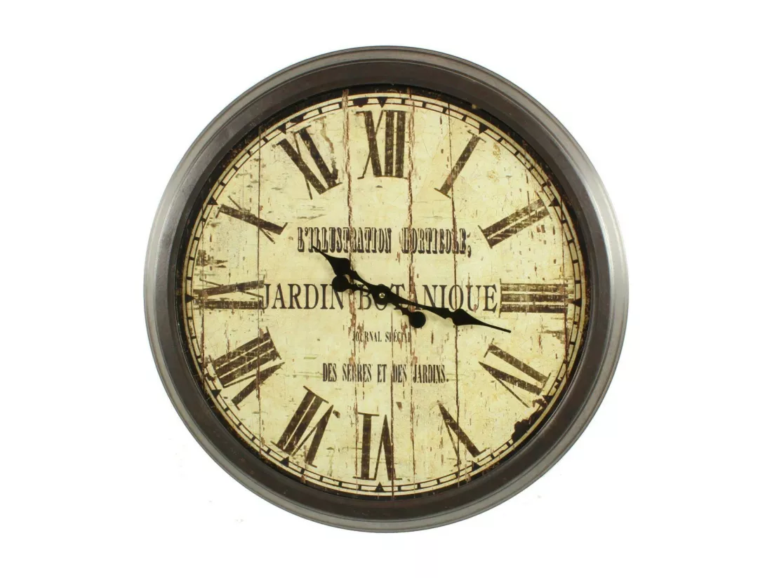 Grande horloge ancienne murale jardin botanique Fer Blanc - Décoration d'Autrefois