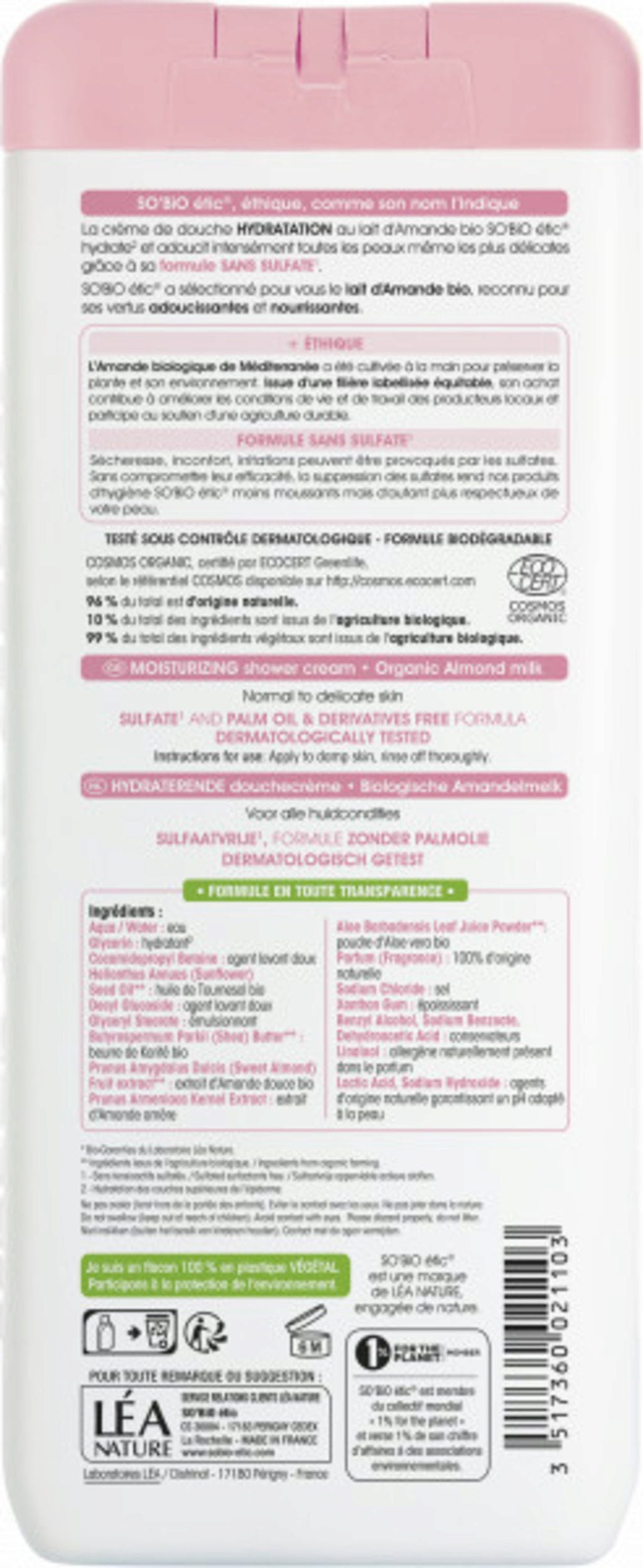 LÉA NATURE SO BiO étic  Hydratisierende Duschcreme Bio-Mandelmilch, 650 ml