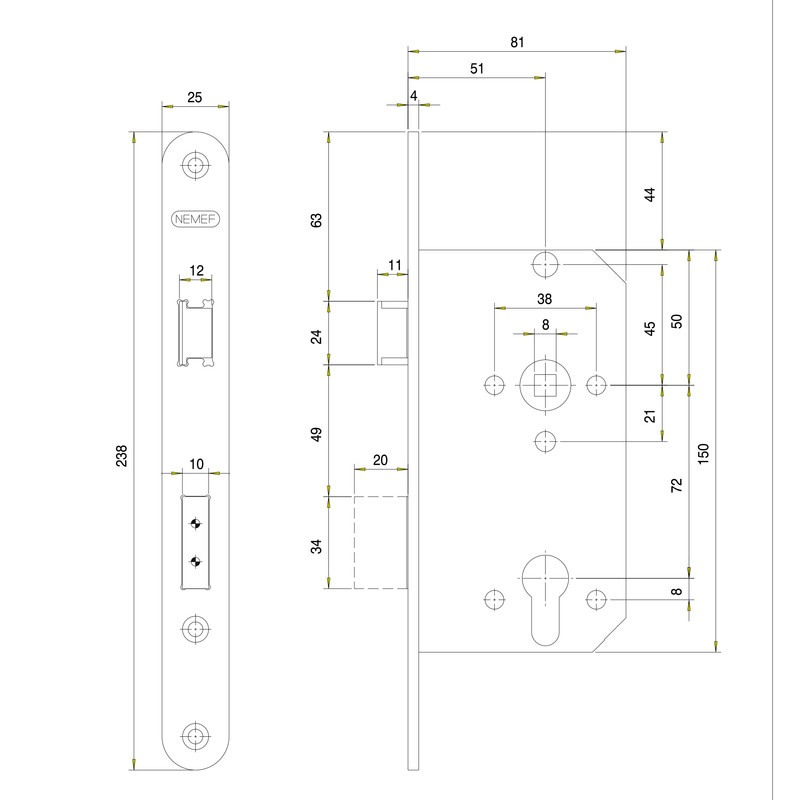 Nemef veiligheids cilinderslot SKG** 4139/27 PC 72mm*