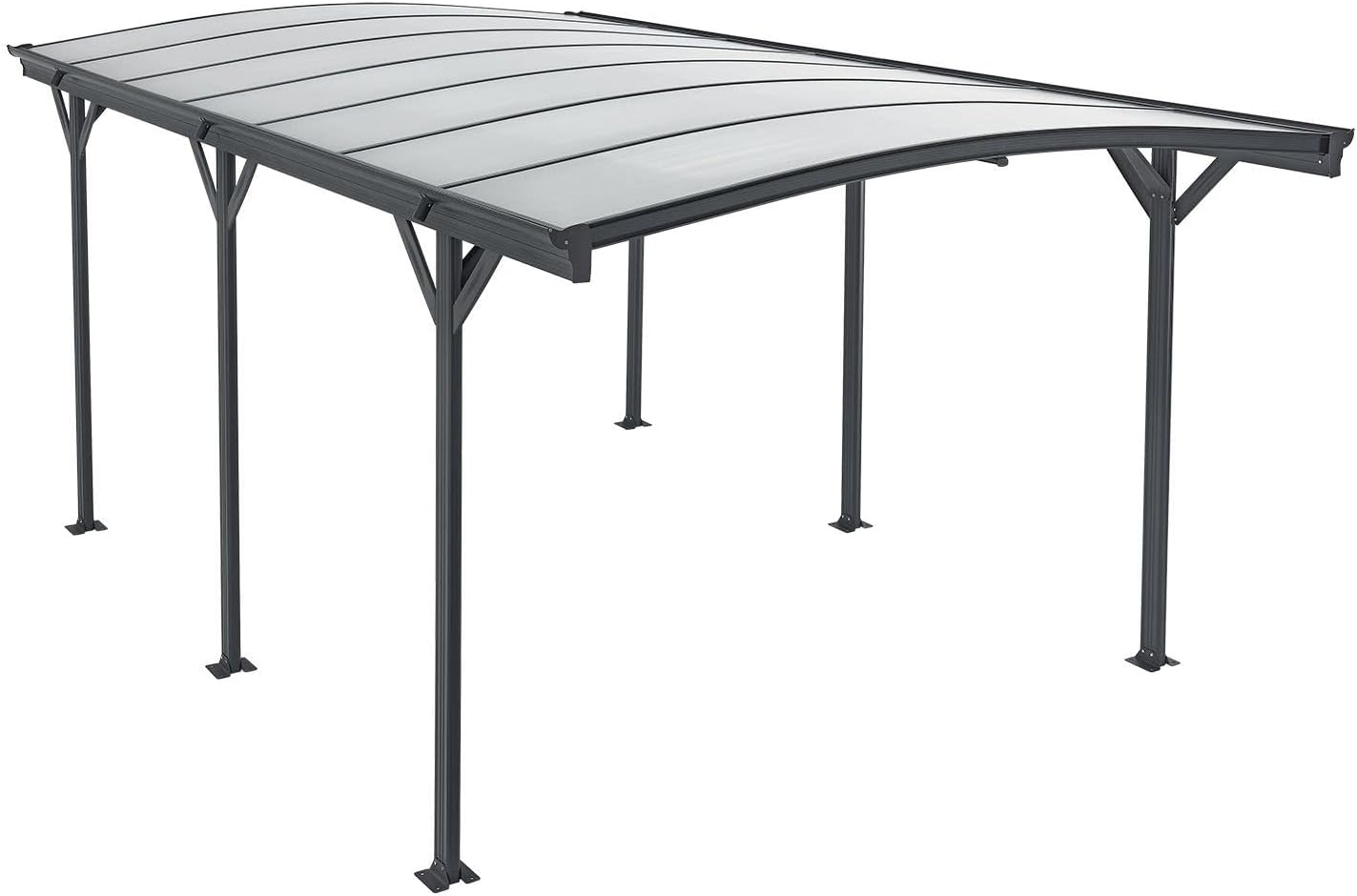 Juskys Carport mit Bogendach 5x3 m - Überdachung aus Aluminium mit Doppelstegplatten - Unterstand für Autos - freistehende Montage - Dunkelgrau