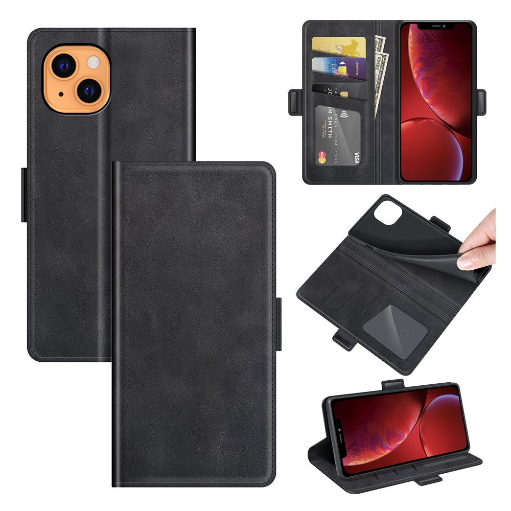iPhone 13 Vintage Leder Tasche Flip Cover Fashion Design - Schwarz