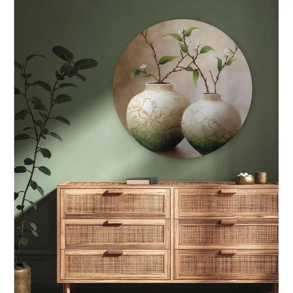 MuchoWow Wand decoratie 90x90cm Bloemen Vaas Wit Botanisch