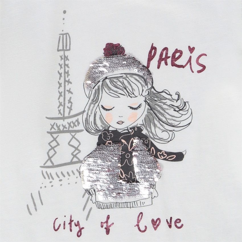 T-shirt manches longues en jersey avec sequins magiques pour fille - Blanc