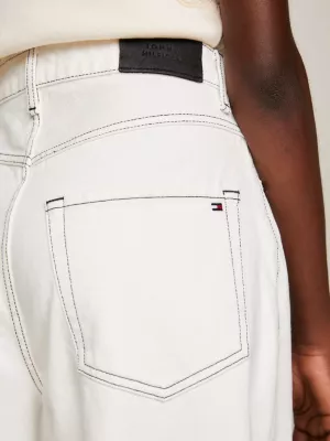 Calça jeans branca folgada de cintura média