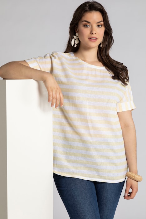 Blusenshirt, Streifen, Oversized, Leinenmix, Halbarm
