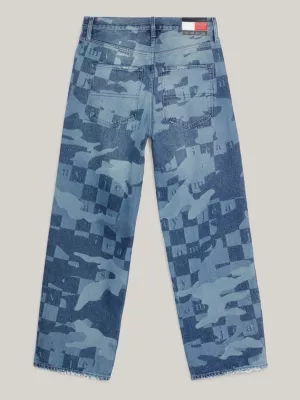Calça jeans de perna larga com detalhes a laser