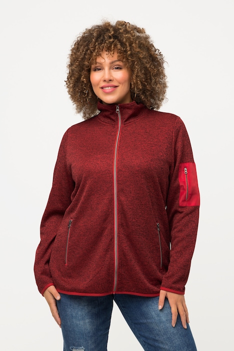 Strickfleece-Jacke, Stehkragen, Zipptaschen