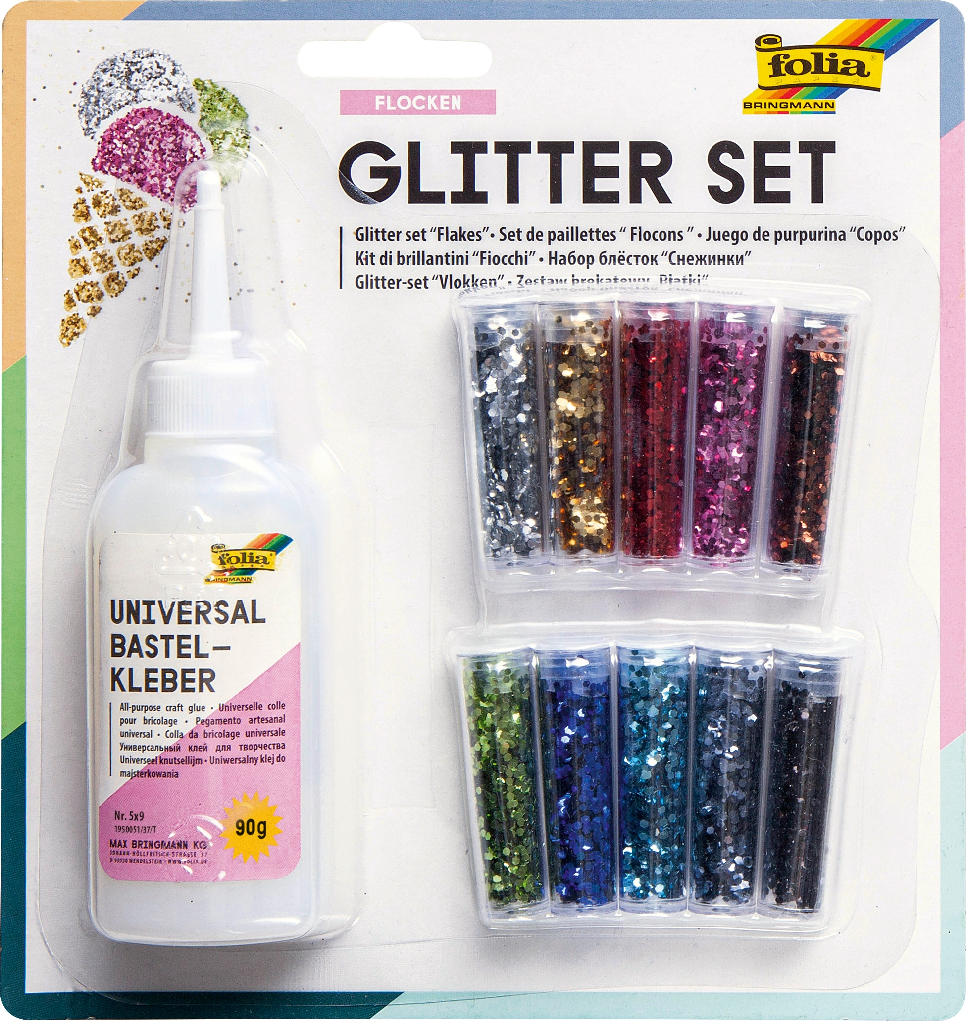 Glitter-Set FLOCKEN 11-teilig in bunt