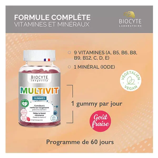 Biocyte Multivit Gummies Système Immunitaire Fatigue, Energie 60 Gummies