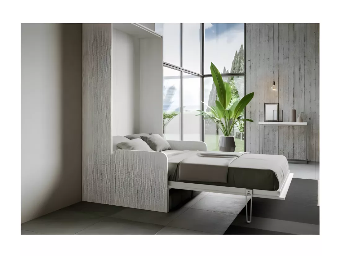 Lit escamotable vertical blanc avec canapé tissu Bounto 140x190 de tissu-Canapé 21