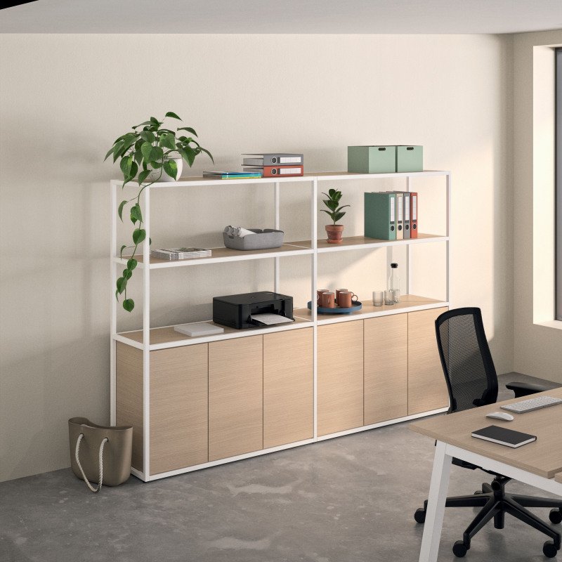Bibliothèque Lumya L 120 x P 41,5 x H 162 cm porte battante - structure métal