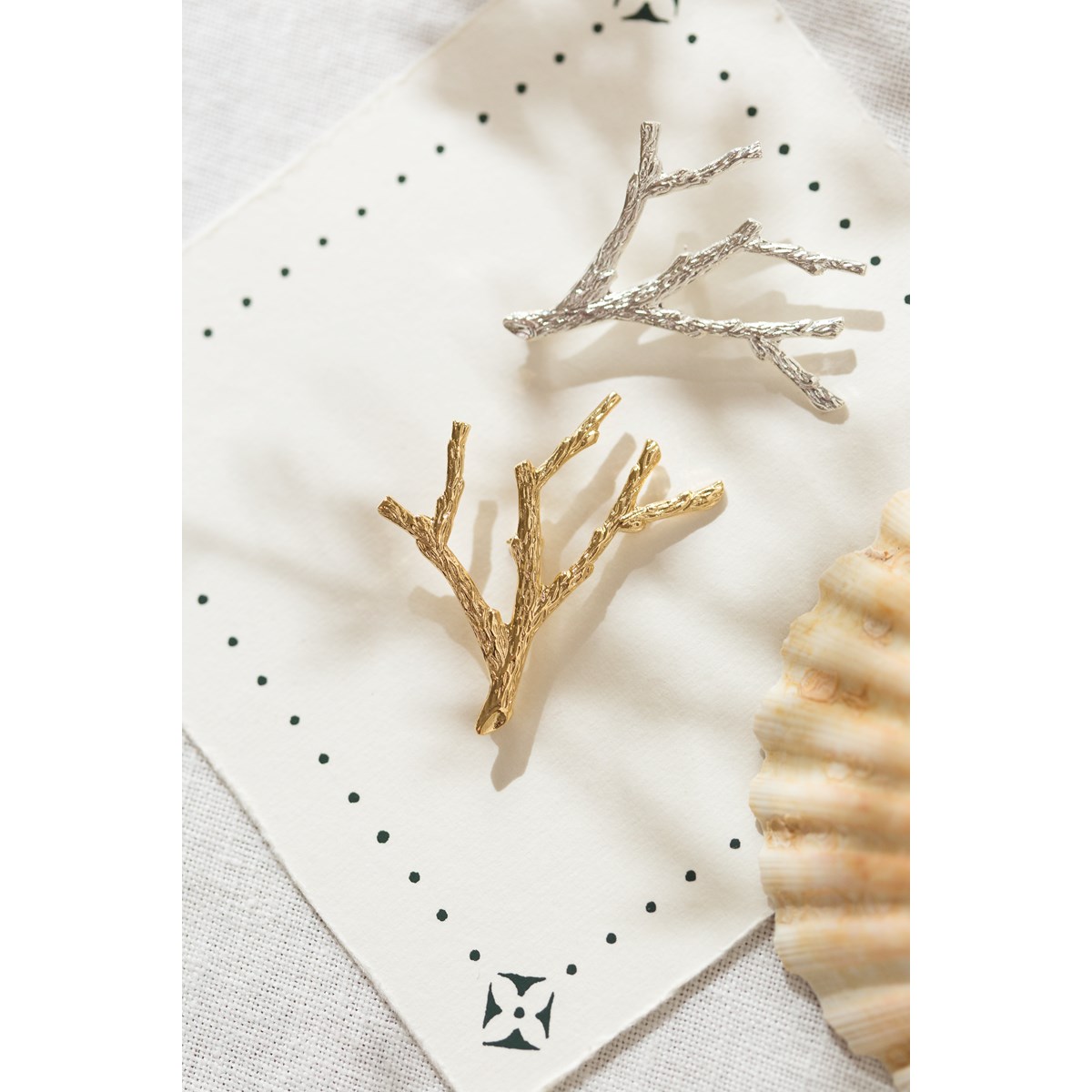 broche corail doré à l'or fin - PALLAS