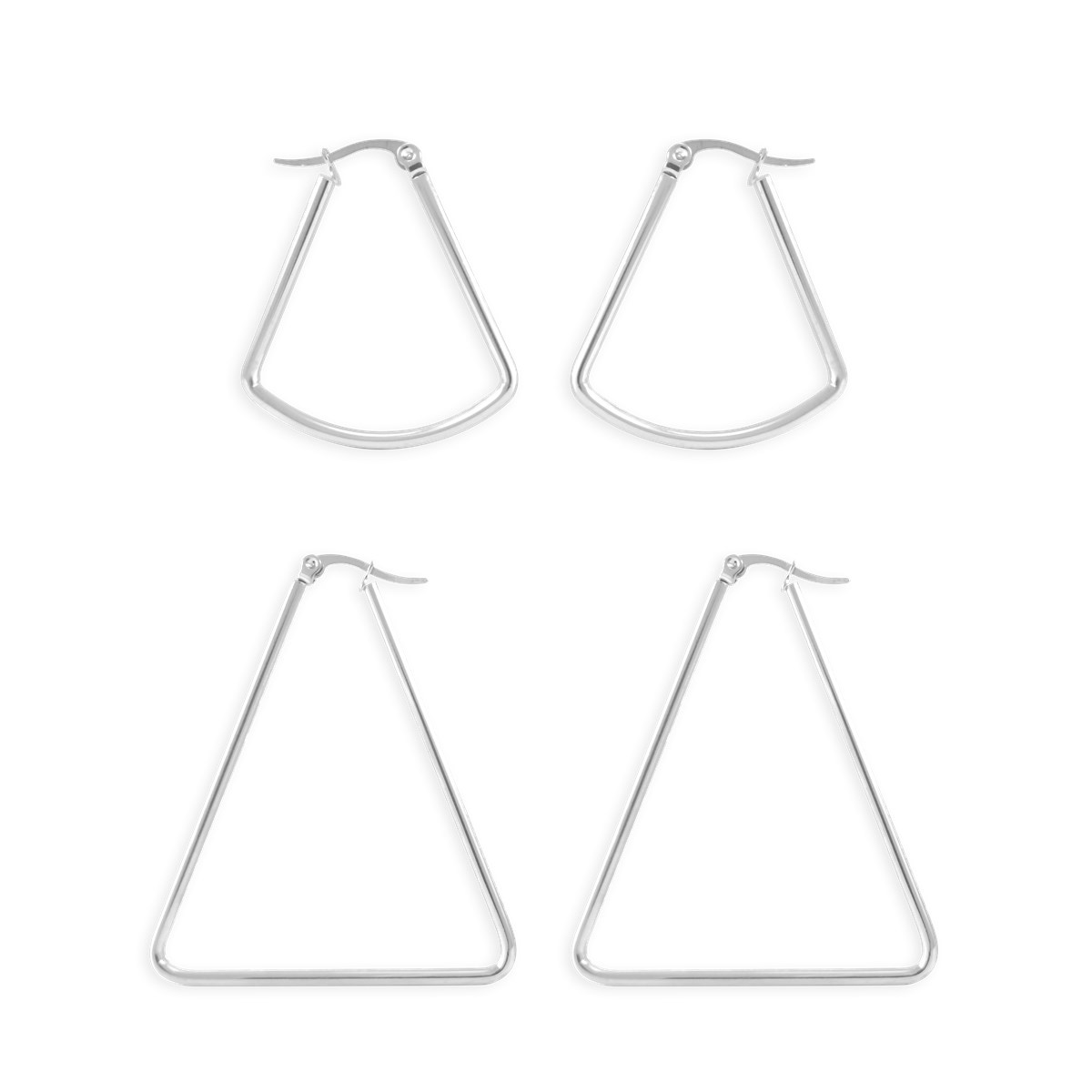 Set de deux paires de créoles triangles acier argenté