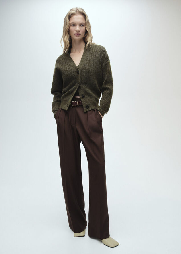 MANGO V-neck ribbed cardigan Beige - khaki