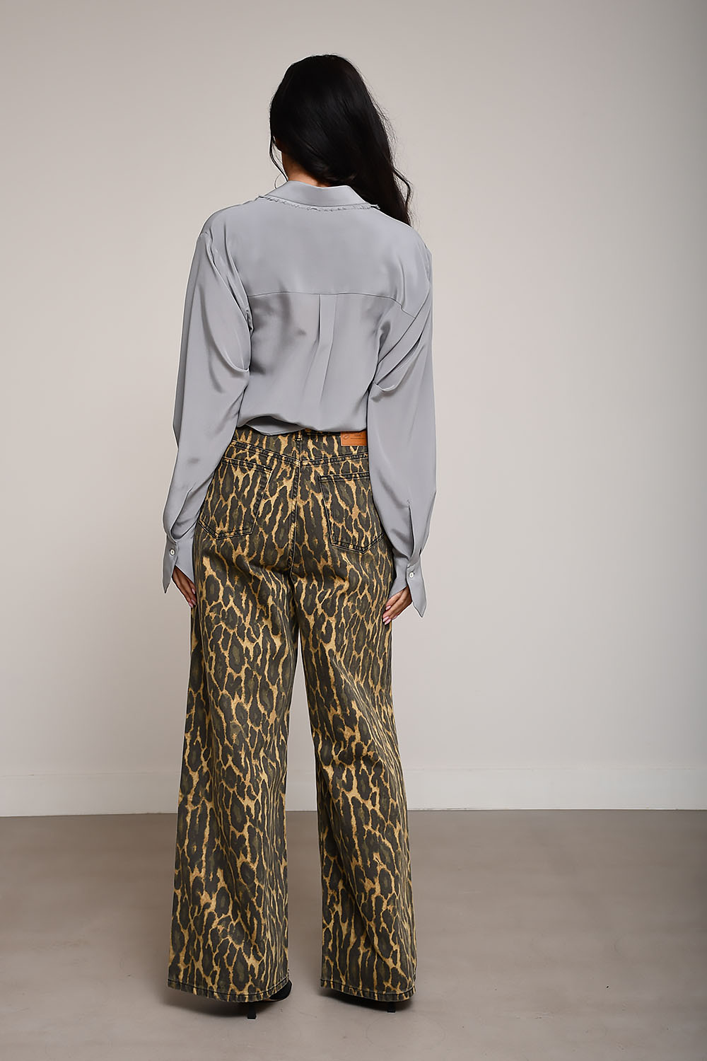 Leopard cotton baggy jeans