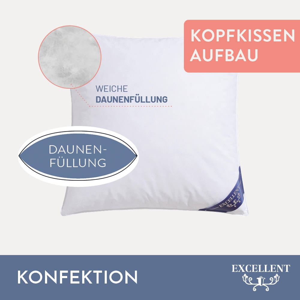 Excellent Kopfkissen »Venedig« Füllung: weisseneueFedernundDaunenKlasseI85Federn15Daunen Spar-Set, 2 Kopfkissen, 1 Stk. tlg. Kopfkissen 40x40, 40x80, 80x80, allergiker geeignet (Hausstaub)