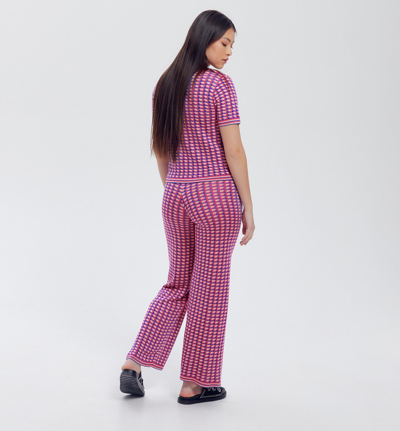 Pantalon large en tricot - Imprimé multicolore