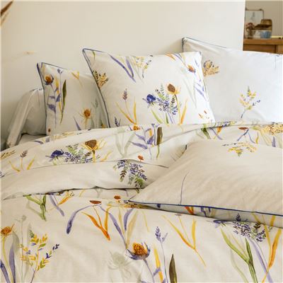 Linge de lit percale feuilles et bouquets - BECQUET CRÉATION
